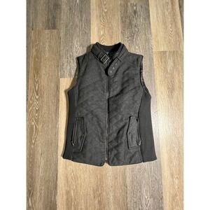 Fate Quilted Vest Women Medium Charcoal Gray Excellent Moto Buckle Neck Zip Up
